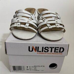 UNLISTED Kenneth Cole Production Strappy White Cork Wedge Sandal, Size 7M